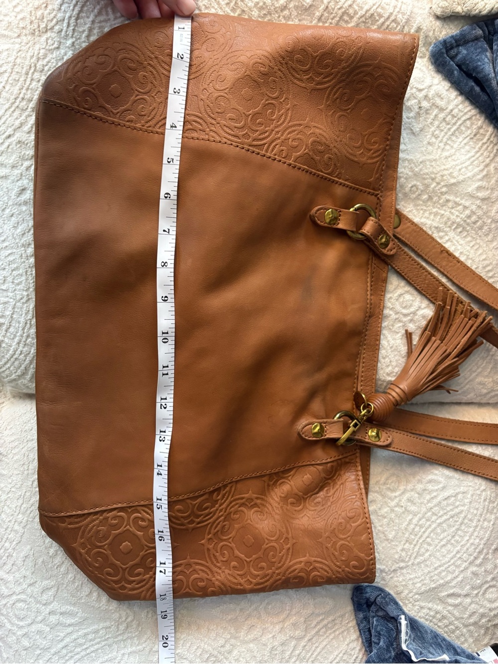 The Sak Sienna Leather Tote Handbag with Tassel Accent Tan Cognac - Picture 9 of 10